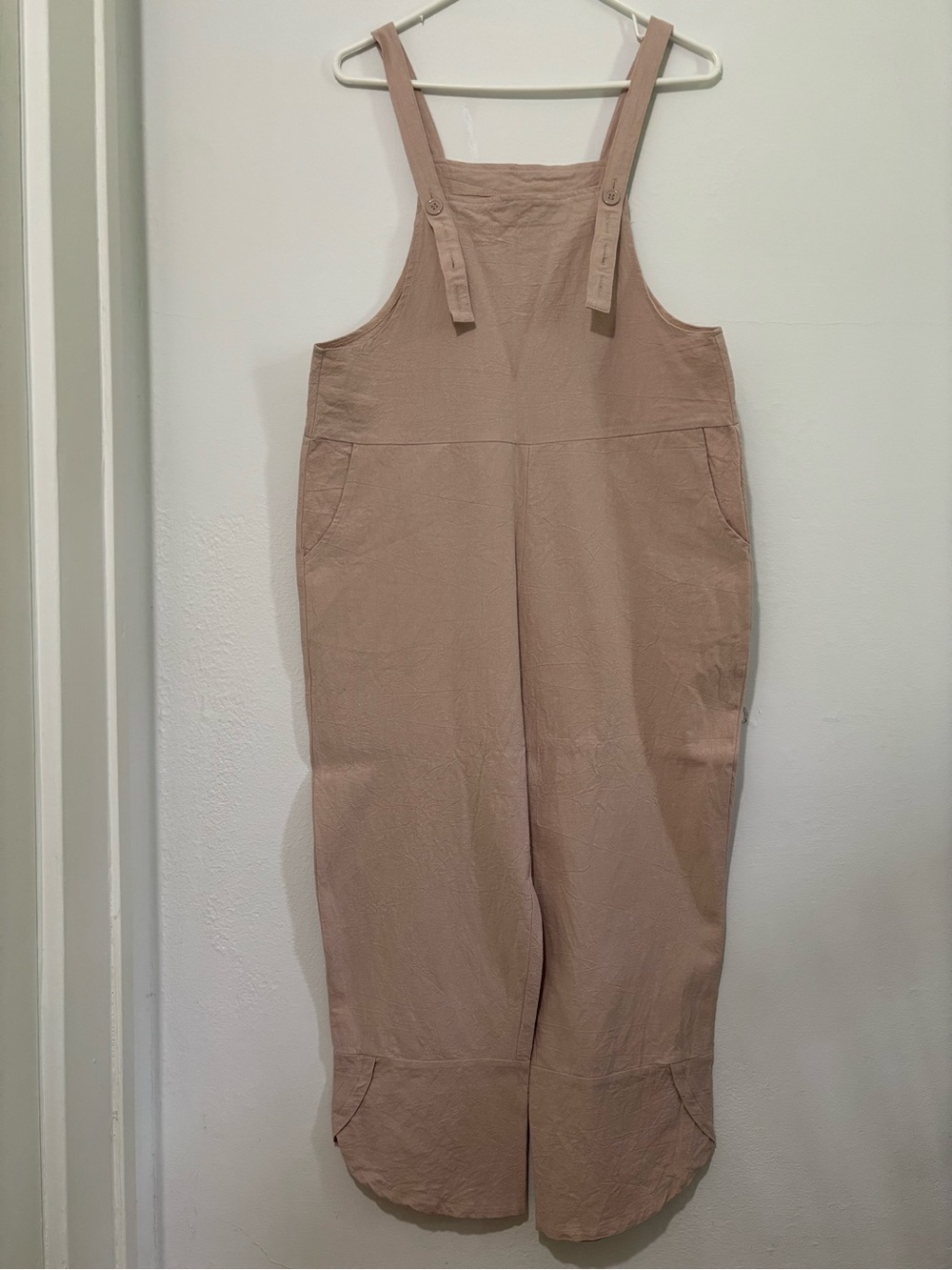 Sleeveless Wide-Leg Overall Jumpsuit in Dusty Rose/ Tan